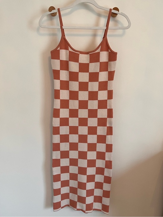 Dresses & Skirts - Spaghetti Strap Checkered Knit Dress - Mauve & Cream